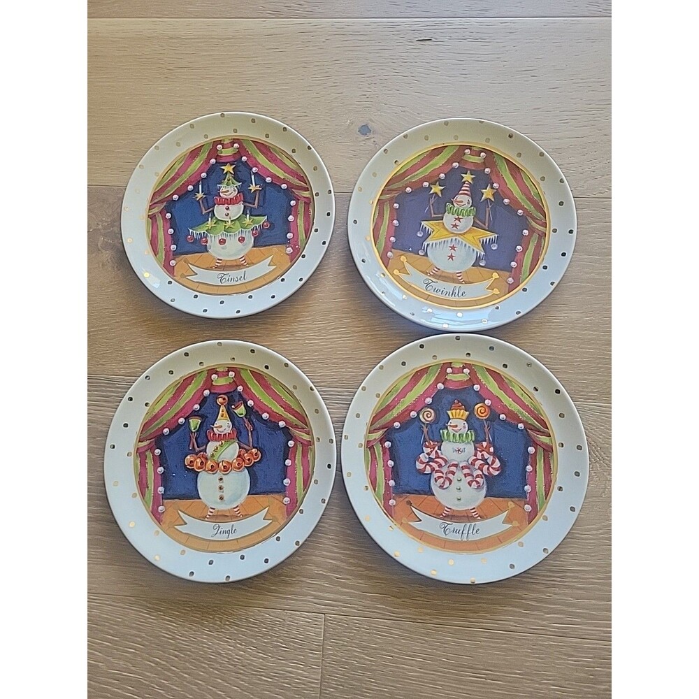 Department 56 Set of 4 Snow Biz Winter Follies 8" Plates Snowman Christmas